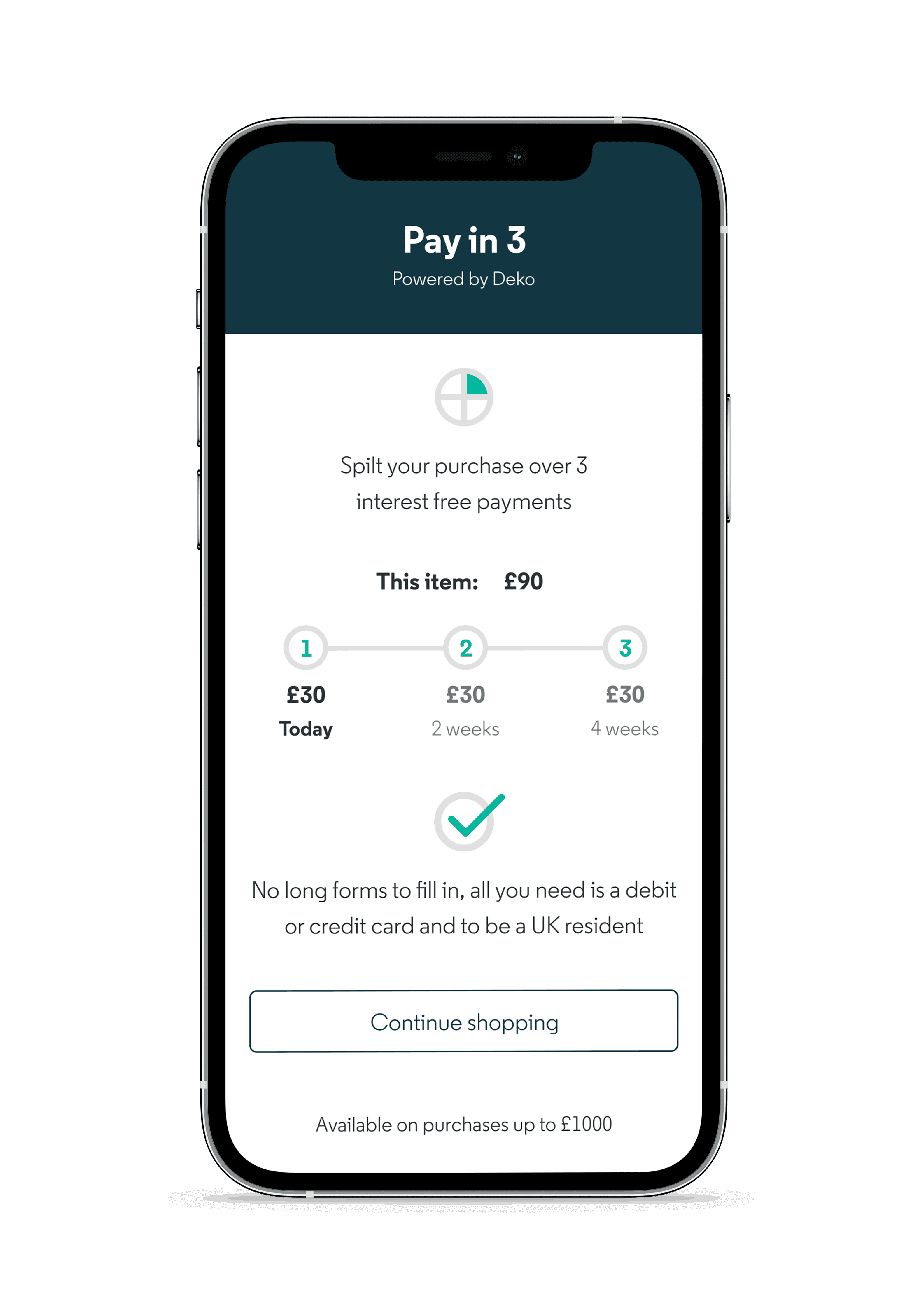 pay in 3 product example journey